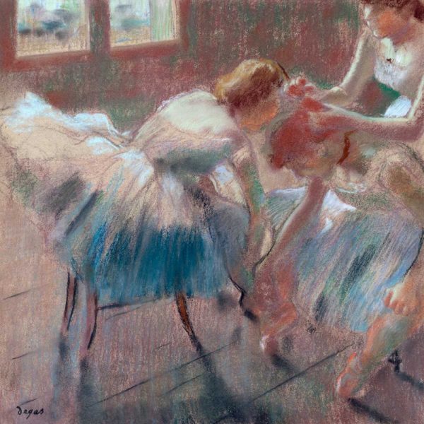 Three Dancers preparing for Class