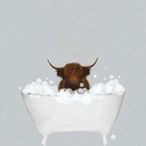 Highland Cow Blue Bath