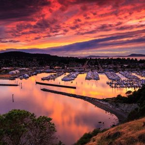 Red Sunset Over Harbor