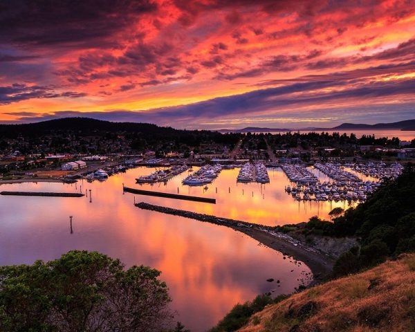 Red Sunset Over Harbor