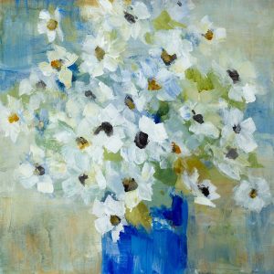 Pop of White Flowers in Blue Vase