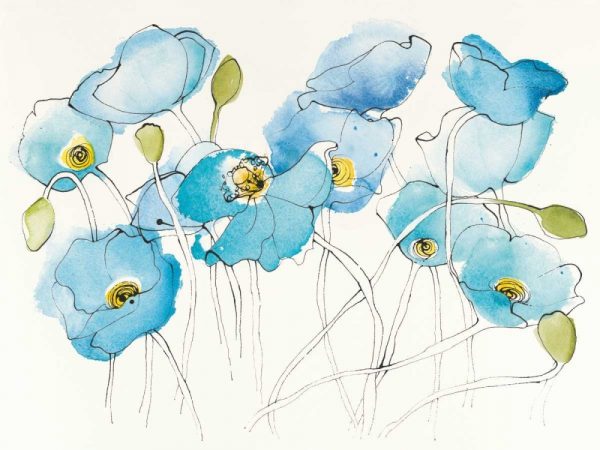 Black Line Poppies III Watercolor