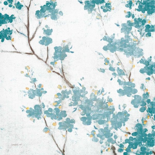 Teal Cherry Blossoms II on Cream Aged no Bird