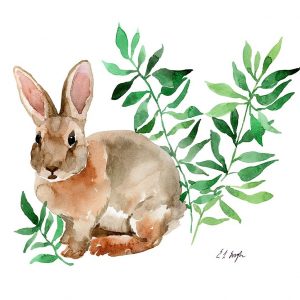 Brown Bunny with Green leaves