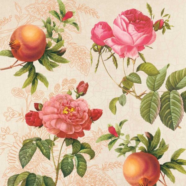 Pomegranates and Roses on Cream