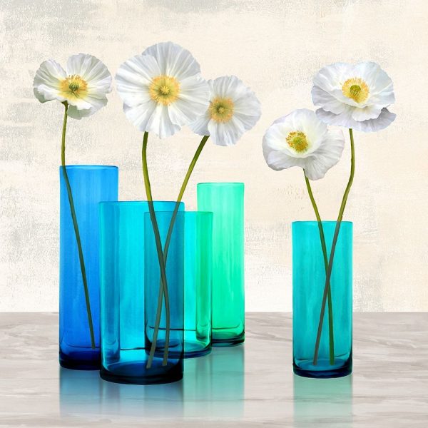 Poppies in crystal vases (Aqua I)