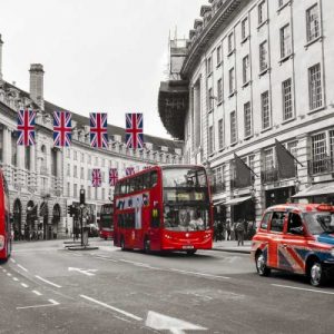 Buses and taxis in Oxford Street, London