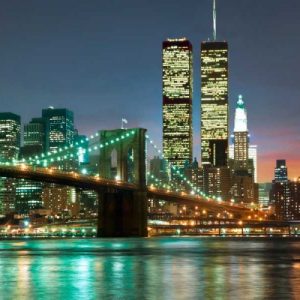 The Brooklyn Bridge and Twin Towers at Night