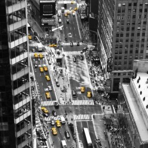 Yellow taxi in Times Square, NYC