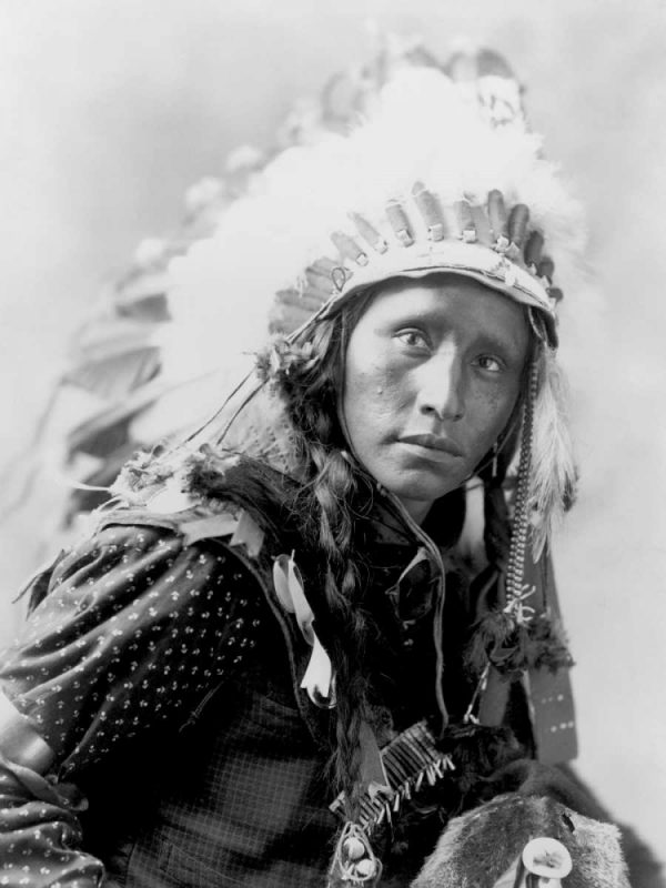 Indian wearing White War Bonnet- 1900