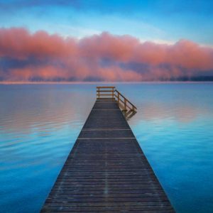 Boat ramp and fog bench, Bavaria, Germany