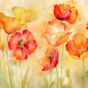 Watercolor Poppy Meadow Spice Landscape