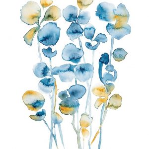 Blue and Gold Watercolor Floral