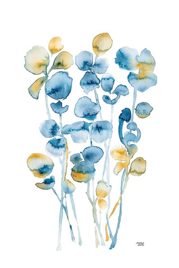 Blue and Gold Watercolor Floral