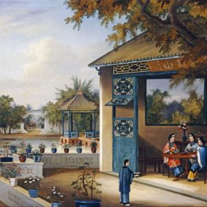 Chinese Ladies Playing Mahjong In The Pavilion of a House