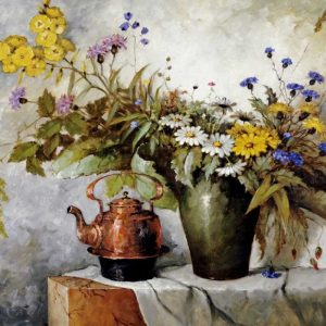 Cornflowers, Daisies and Other Flowers In a Vase