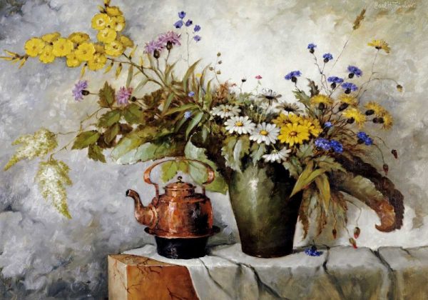 Cornflowers, Daisies and Other Flowers In a Vase