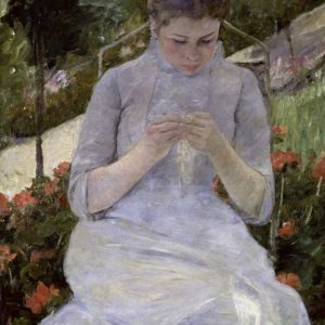 Young Woman Sewing in the Garden