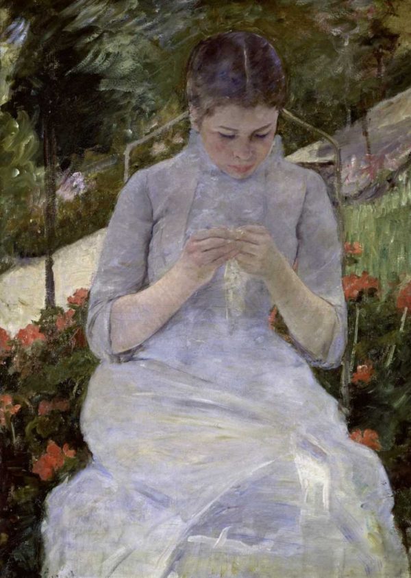 Young Woman Sewing in the Garden