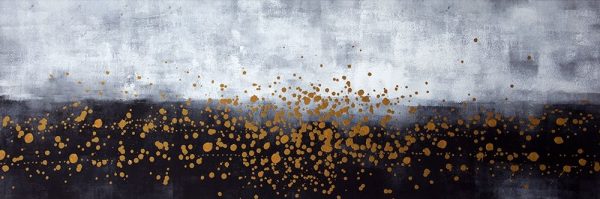 GOLD PAINT SPLASH ON GRAY BACKGROUND