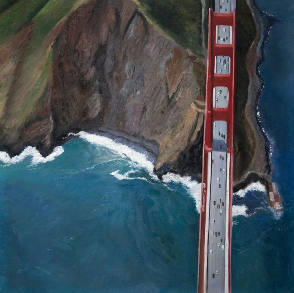 OVERHEAD VIEW OF THE GOLDEN GATE AND MOUNTAINS