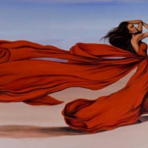 Woman Long Red Dress in the Desert