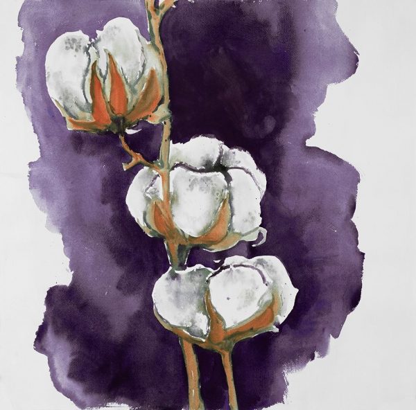 Watercolor purple cotton flowers