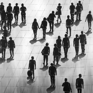 SILHOUETTES OF PEOPLE ON THE STREET