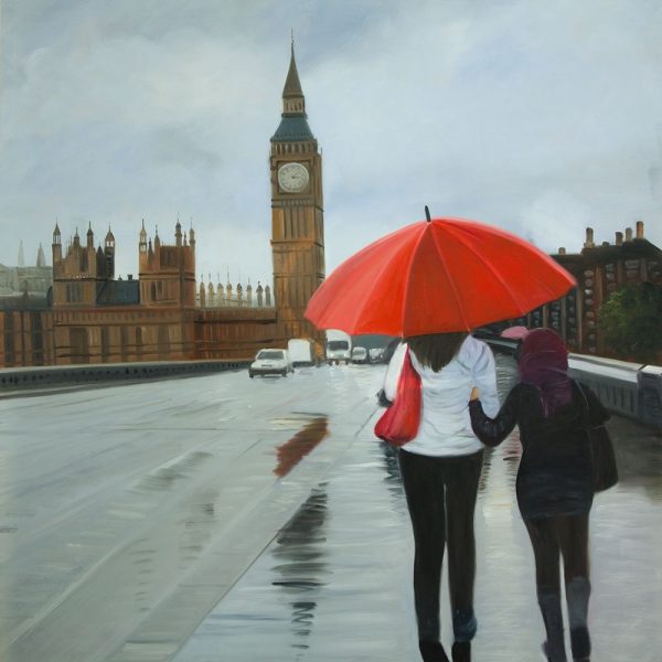 BRITISH UNDER UMBRELLA IN FRONT OF THE BIG BEN