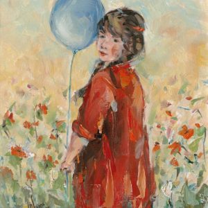 Young Girl whit balloon flowery field